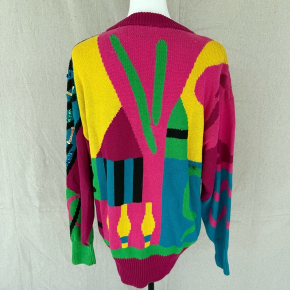 Vintage Cedars 80s Pink/Colorful Abstract Sequin Knit Sweater Size M - Picture 6 of 8